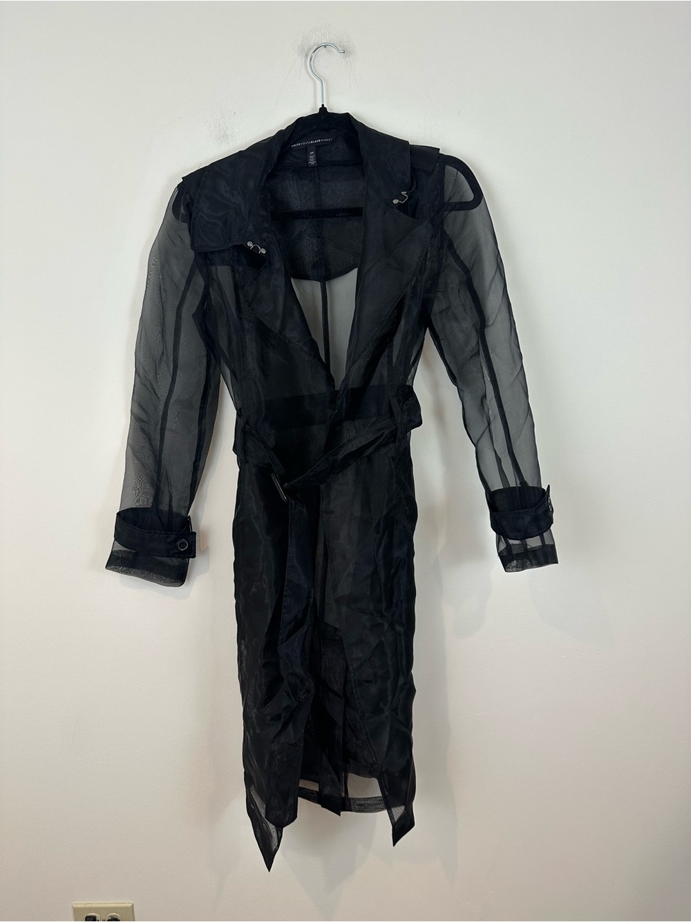 WHBM Sheer Black Long Trench Coat Organza Material Size XS Women's